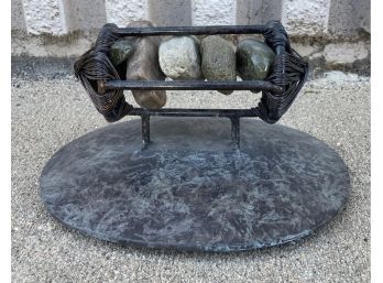Metal Stand/lid With Rocks In Handle