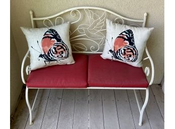 White Wrought Iron Patio Bench With Cushions