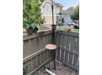 Assorted Collection Of Bird Feeders, Bird Houses, & Large Metal Plant Stand