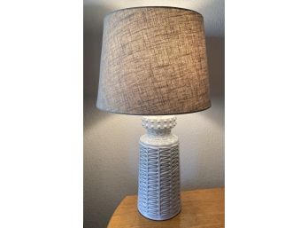 White Ceramic Lamp With Decorative Weave Pattern