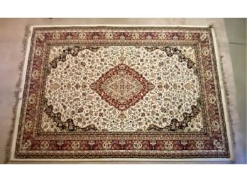 Massive Cotton Cream & Red Area Rug With Stem & Pedal Patterns