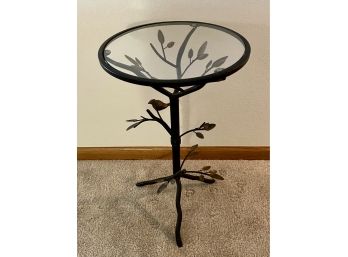 Solid Metal Tree Style Side Table With Glass Top