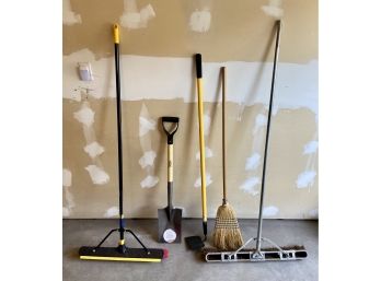 (5) Brooms/tools Including 2 Large Shop Brooms