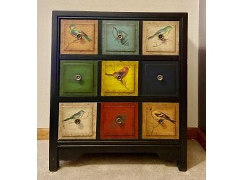 3-tiered Particle Board Chest Of Drawers With Decorative Bird Drawers