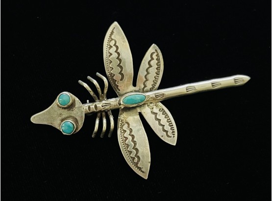 Sterling Silver And Turquoise Dragonfly Pin