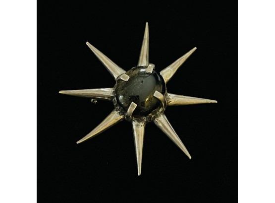 Sterling Silver Brutalist Pin Onyx 8 Point Star