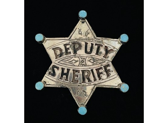 Sterling Silver And Turquoise Deputy Sheriff Badge