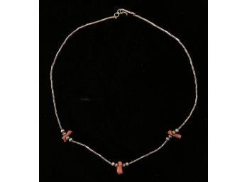 .925 Liquid Silver Necklace With Coral Beads