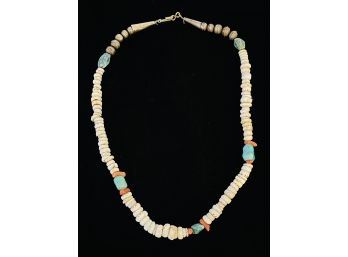 Turquoise, Coral, Seashell Heishi Beads And Navajo Pearls Necklace