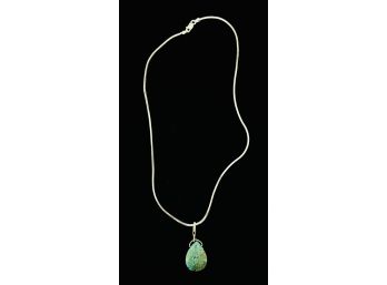 Sterling Silver Chain Necklace With Turquoise Teardrop Pendant
