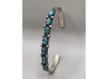 Old Pawn Sterling Silver Zuni Needle Point Turquoise Stacking Cuff Bracelet
