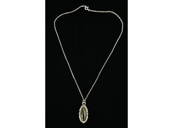 Reeves Sterling Signed Polished Stone Pendant With Sterling Silver Chain Necklace