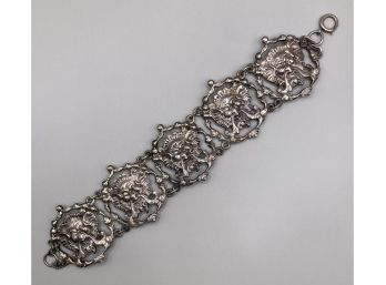 Antique 800 Marked Silver Hinged Italian Peruzzi Bracelet With Mascaron Or Gargoyles