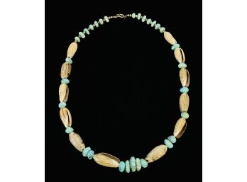 Turquoise And Olive Shell Necklace