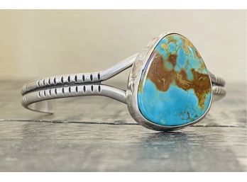 JRP Signed Sterling Silver And Turquoise Cuff Bracelet