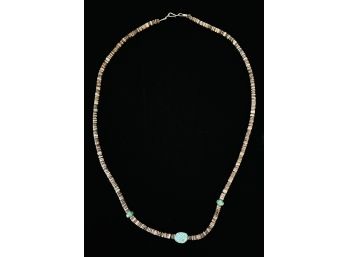 Seashell Heishi Bead Necklace With Tuquoise Accent Beads