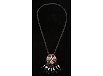 Native American Hand Beaded Round Medallion Necklace