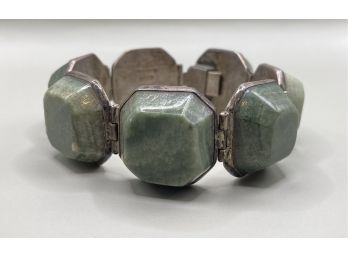 Pale Green Jade Mexico Silver Link Bracelet