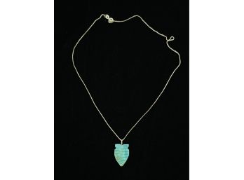Carved Turquoise Arrow Pendant With Sterling Silver Chain