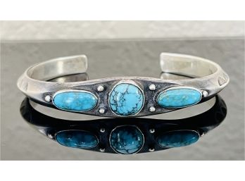 Old Pawn Sterling Silver And Turquoise Cuff Bracelet