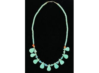 Turquoise And Coral Necklace With Sterling Silver Findings