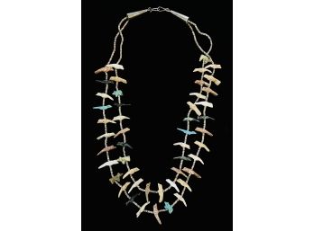 Two Strand Multi Stone Zuni Fetish Necklace With Sterling Silver Clasp