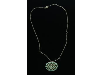 Turquoise And Sterling Silver Zuni Petit Point Pendant/pin With Sterling Silver Chain