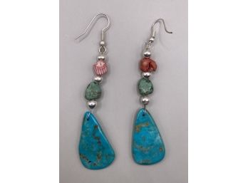 Blue And Green Turquoise With Orange Spiny Oyster Earrings