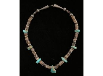Seashell And Turquoise Nuggets Necklace With Sterling Silver Clasp And Ends