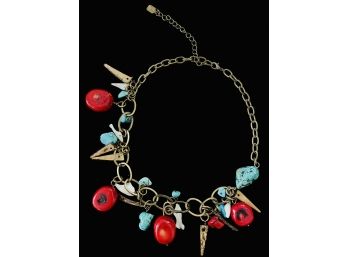 Turquoise And Coral Charms Bracelet