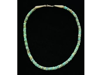 Turquoise Heishi Beads Necklace With Sterling Silver Clasp