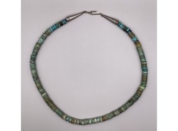 Green Turquoise Heishi Beads Necklace With Sterling Silver Clasp