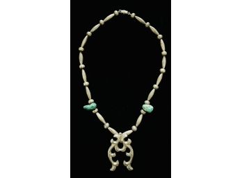 Sterling Silver Beads Necklace With 2 Turquoise Nuggets And Sterling Silver Naja Pendant