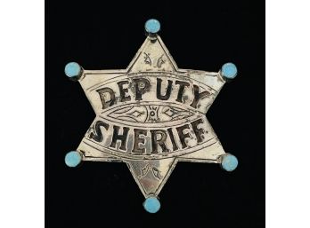 Sterling Silver And Turquoise Deputy Sheriff Badge