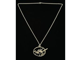 Silver Tone Road Runner Pendant With Silver Tone Chain