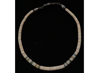 Seashell Heishi Bead Necklace, With Sterling Silver Clasp