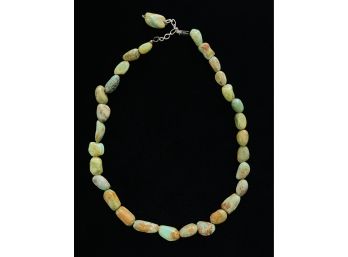 Green Turquoise Nuggets Necklace With Sterling Silver Chain And Clasp