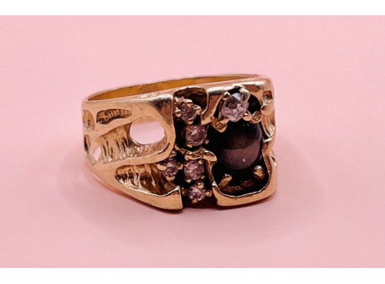 14Kt Gold, Diamonds And Cat's Eye Ring