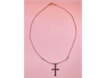 Copper Crucifix With A Copper Bead And Turquoise Accents Necklace
