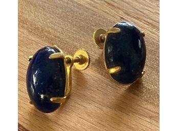 14 Kt Gold And Lapis Lazuli Screwback Earrings