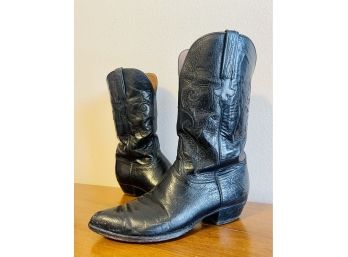 Vintage Lucchese Black Leather Western Boots Men's Size 10
