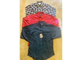 3 NWT Wrangler Pearl Snap Long Sleeve Western Shirts Men's Size M-L