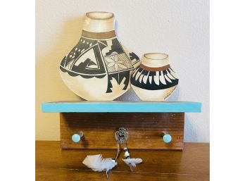 Small Acoma Pottery Inspired Shelf- Signed Madelon Weatherby