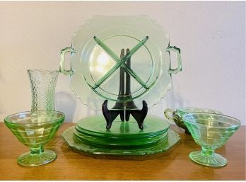 Lot Of Assorted Green Depression Glass
