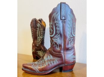 Lucchese 1883 Brown/Turquoise Embroidery Western Boots Women's Size 7.5