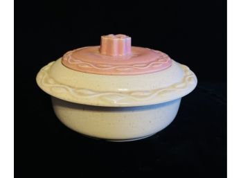 Vintage Ceramic Pink And Cream Speckled Tureen Casserole Lidded Hot Dish