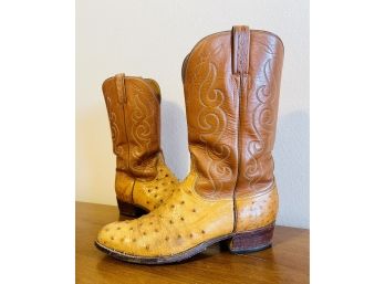 Lucchese Quill Ostrich And Leather Cowboy Boots Men's Size 10