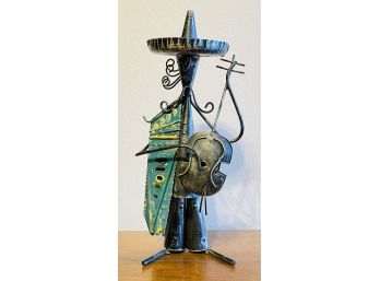 Metal Mexican Figurine Playing Cello