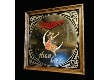 Vintage Miller High Life Beer Girl On Moon Mirror