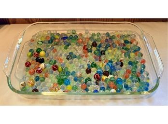 Lot Of Marbles In Pyrex Dish